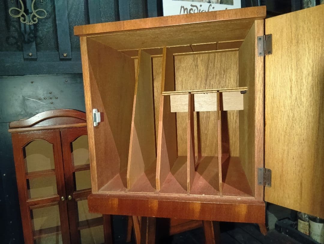 1960's チーク材 突板 カッパーハンドル ウッド レコード キャビネット