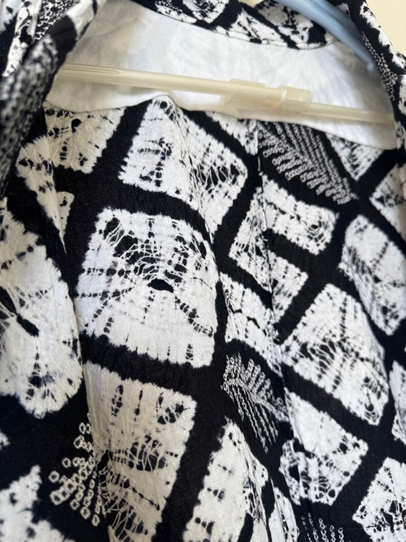 有松絞り 白黒 葉柄 浴衣 単品 着丈たっぷり高身長の方にも　トールサイズ