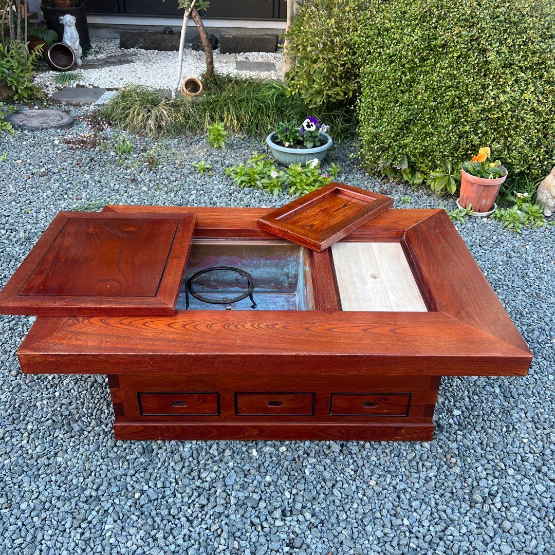 囲炉裏テーブル昭和レトロ 火鉢 古民家家具希少 引き出し 木製