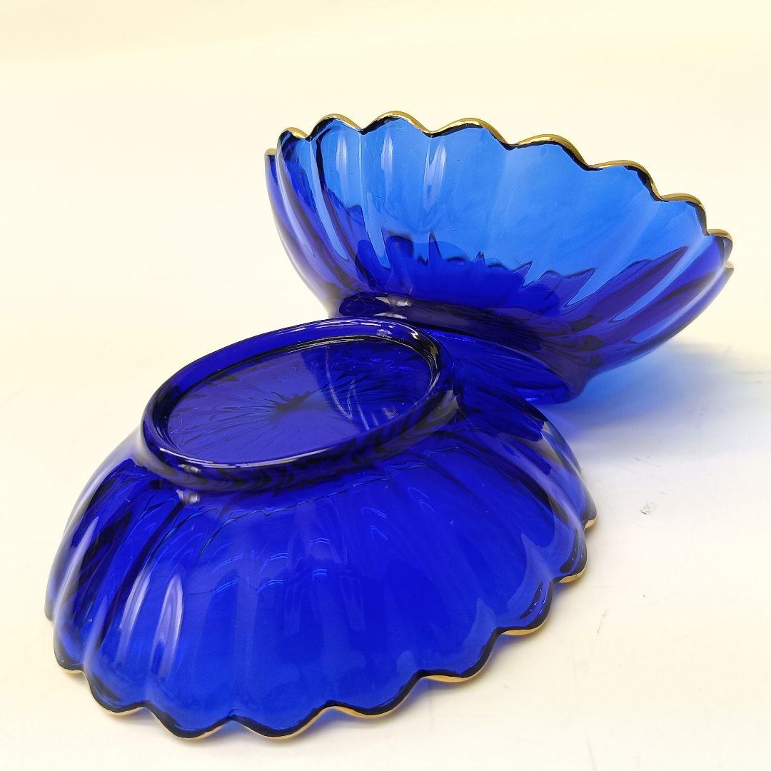 保管品】天金 菊小判 のぞき 洗鉢 ルリ 瑠璃ガラス 各5客 箱