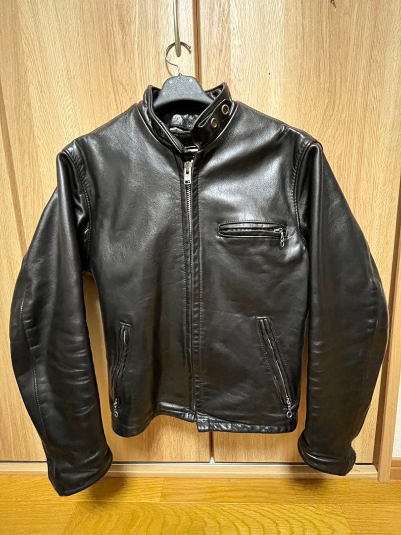＊はくお＊Schott ブラック シングルライダース立襟　38インチ 5150003-001.jpg