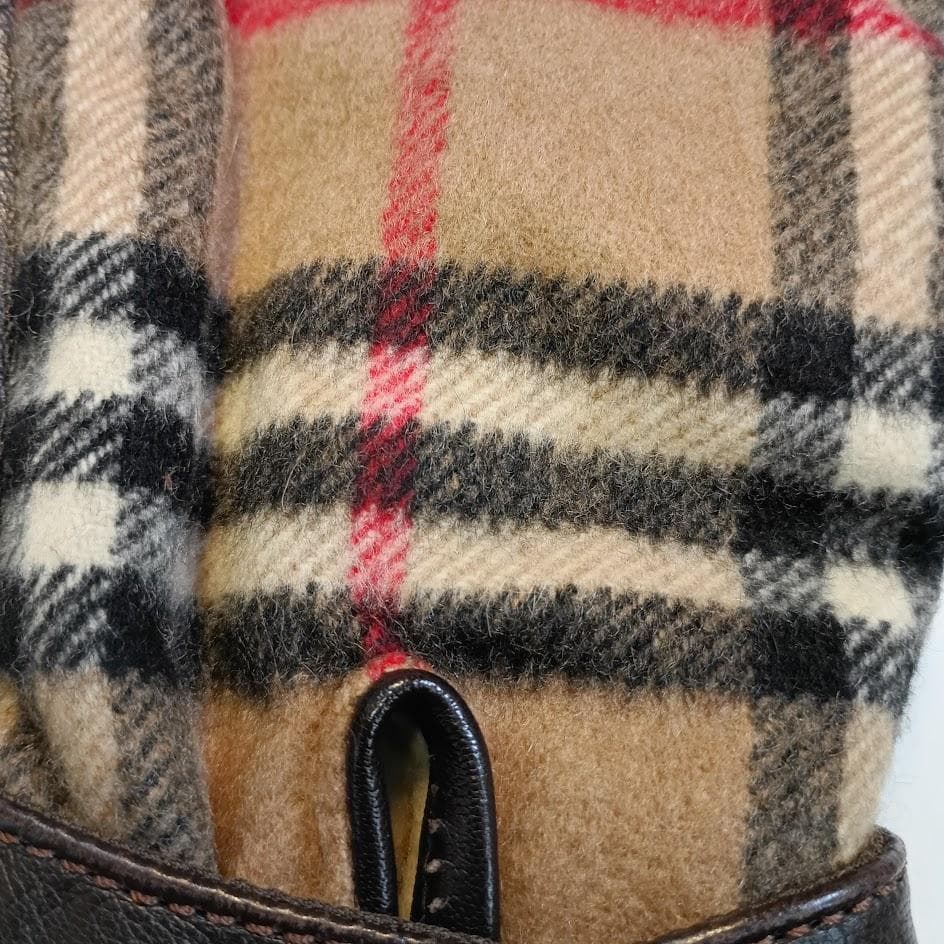 BURBERRY】チェック柄カーフレザー手袋 M イタリア製