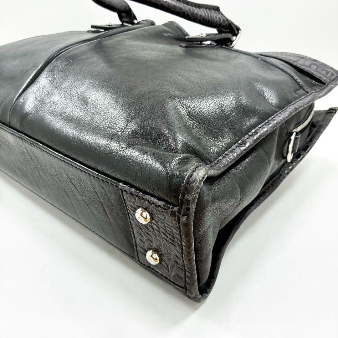 STEFANO MANO ステファノマーノ　クロコ型押し　レザー　ビジネスバッグ