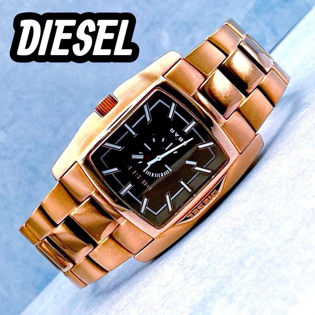 稼動品✨美品 DIESEL ディーゼル スクエア ブラウンボーイズ メンズ腕時計