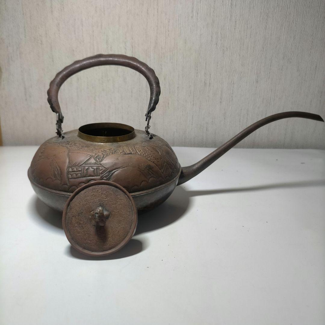 銅製 浮彫り水差し　水注