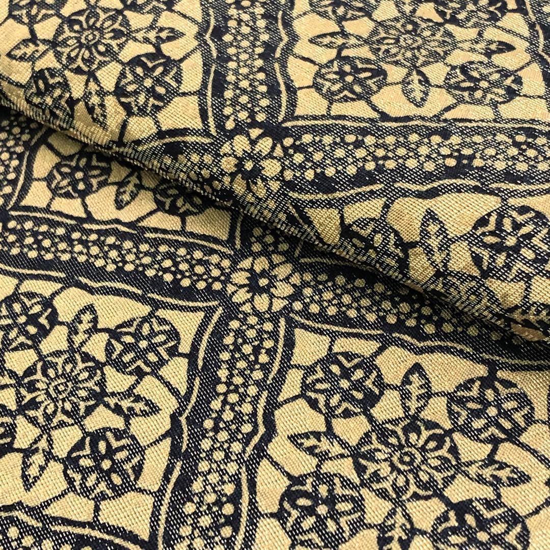 袋帯 リバーシブル 藍染花菱模様 型染 金通し 横段模様 梨子色 O-3596