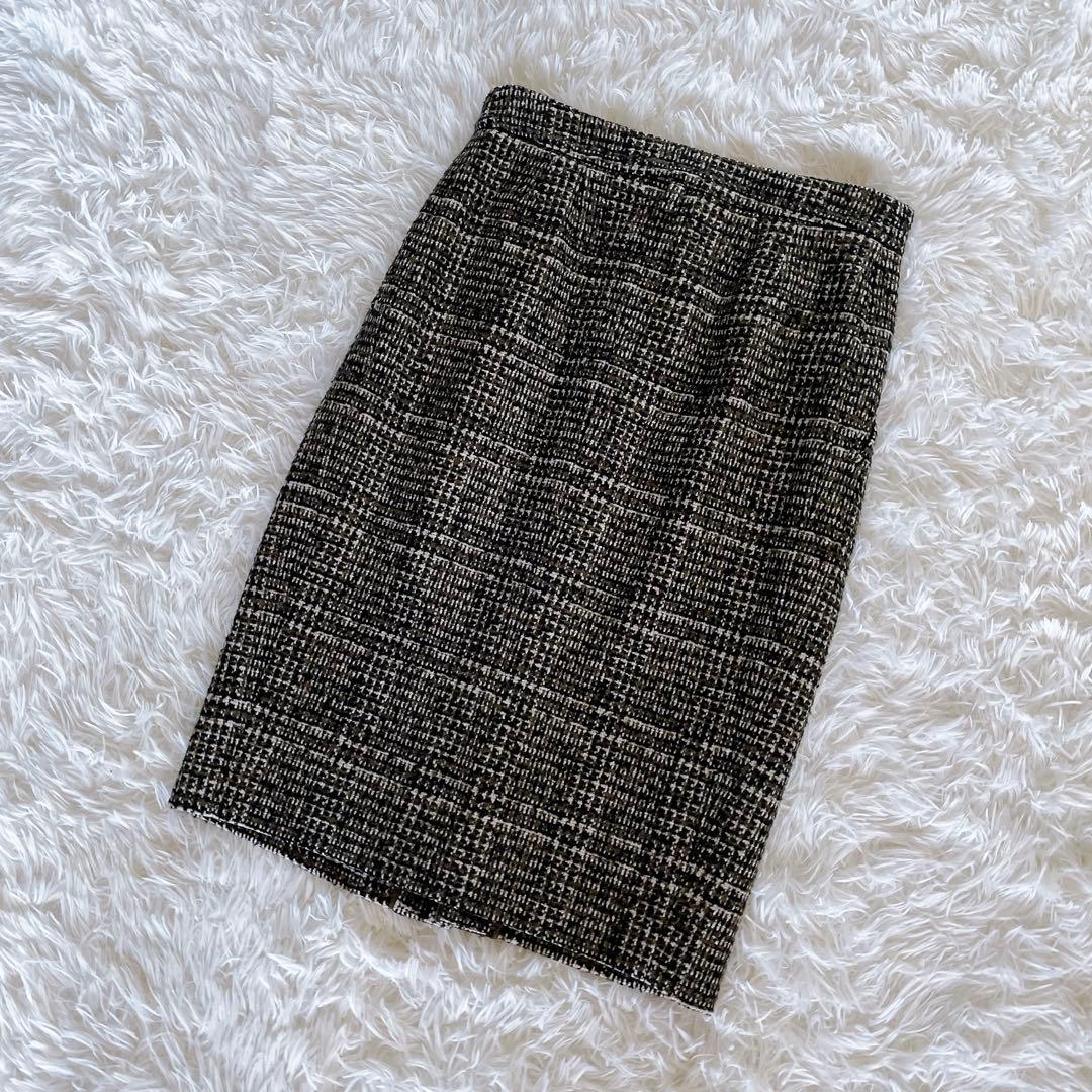 希少✨美品【エルメス】カシミヤウールツイードラップスカート シルク ブラウン34