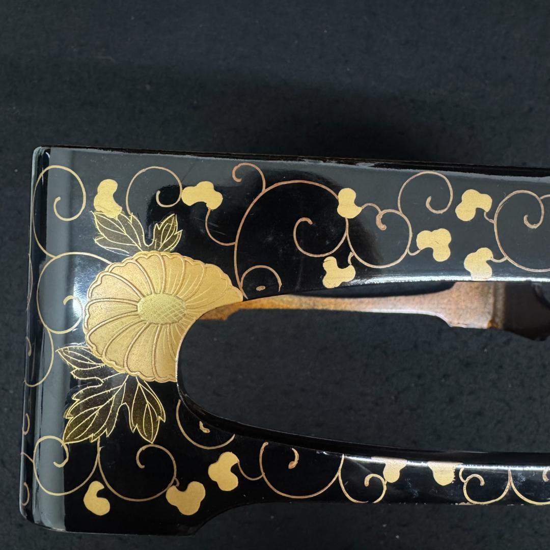 茶道具 金彩菊花蒔絵 重台 四方盆　共箱