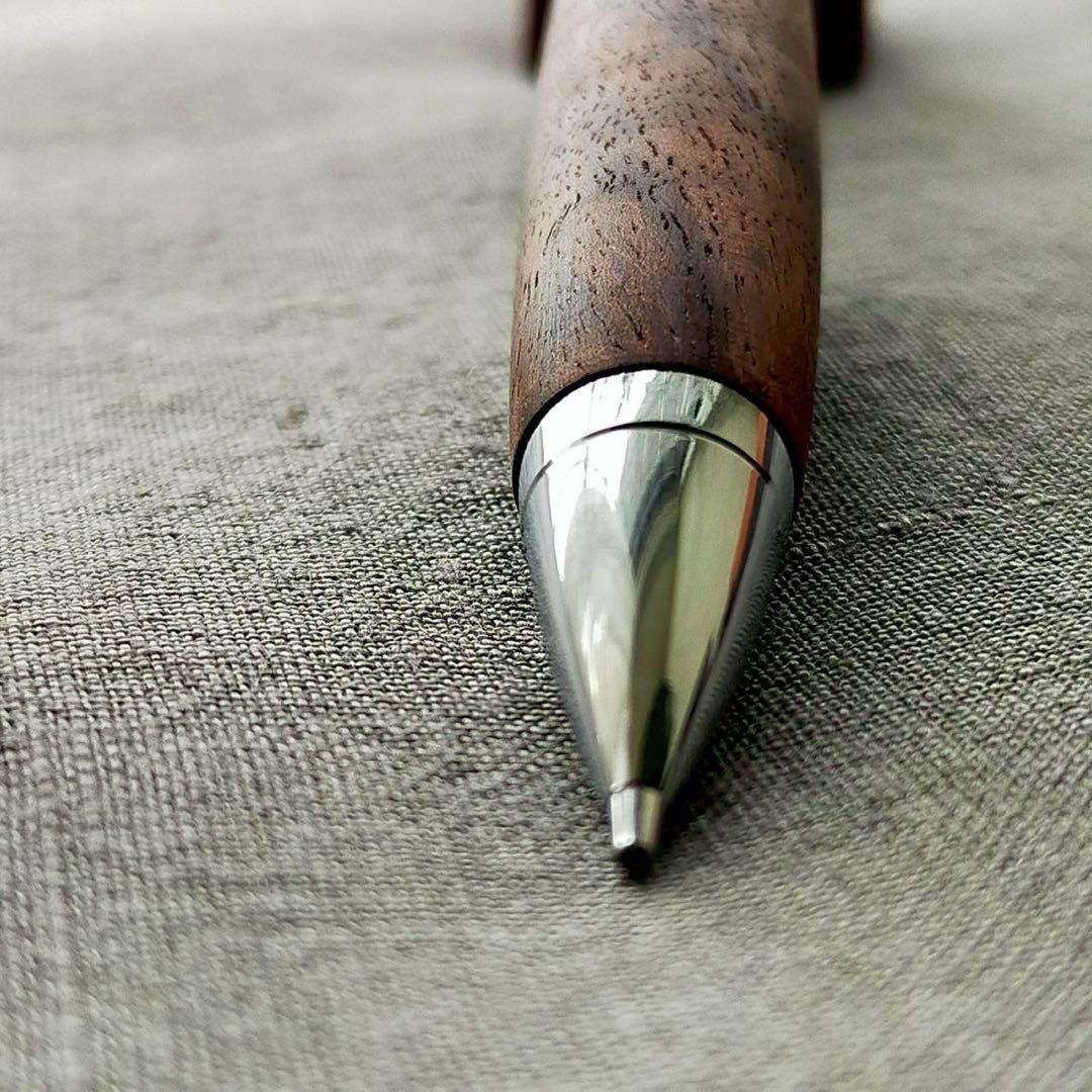 クラロウォルナット　縮杢　ハンドメイド　木軸シャープペン　0.5mm　シルバー