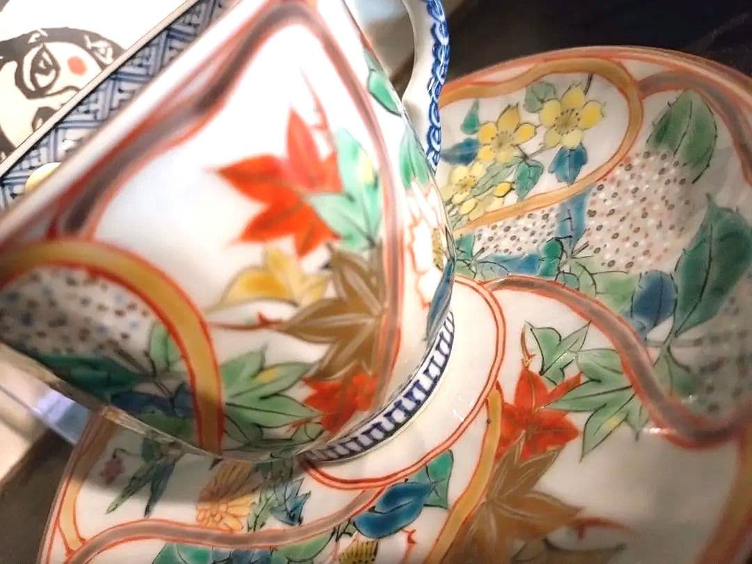 四季草花文・コーヒー碗皿【清水焼】