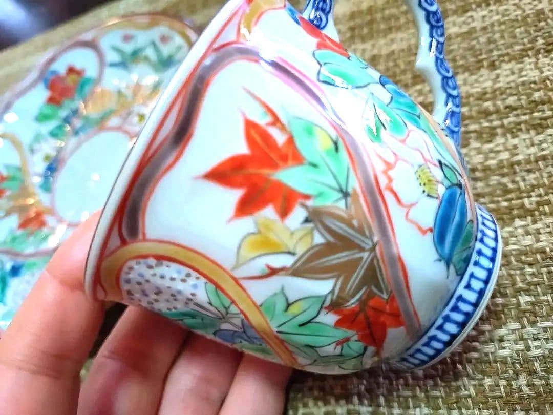 四季草花文・コーヒー碗皿【清水焼】