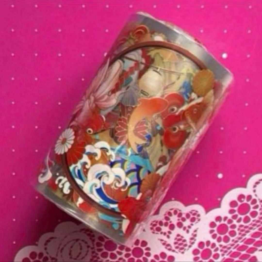 镭射金 7.5cm×10m 金鱼姬 海外マ スキングテープ 和柄 金魚