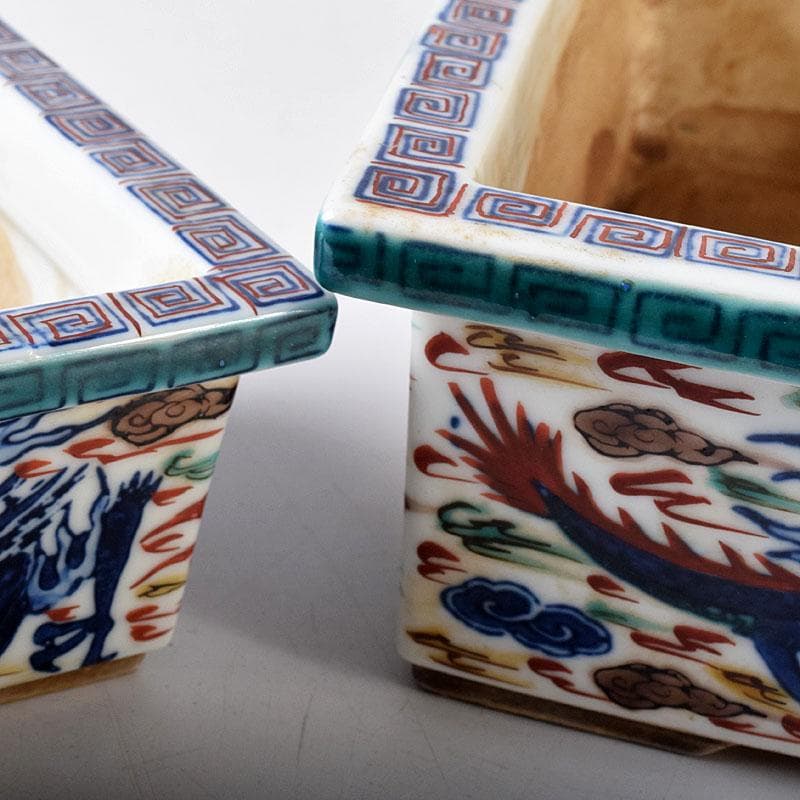 中国 大明萬歴年製 五彩 雲龍文 植木鉢 盆栽鉢 大小2点 M