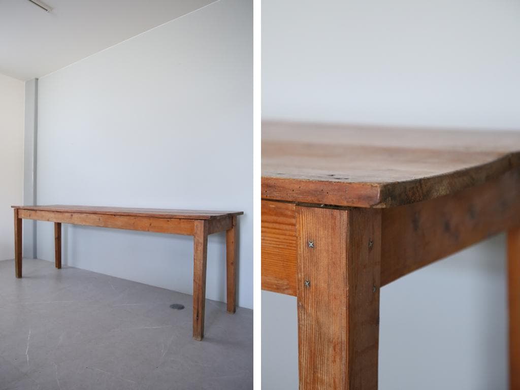 フランスアンティーク古木ダイニングテーブル/木製机/作業台/デスク(68-73)