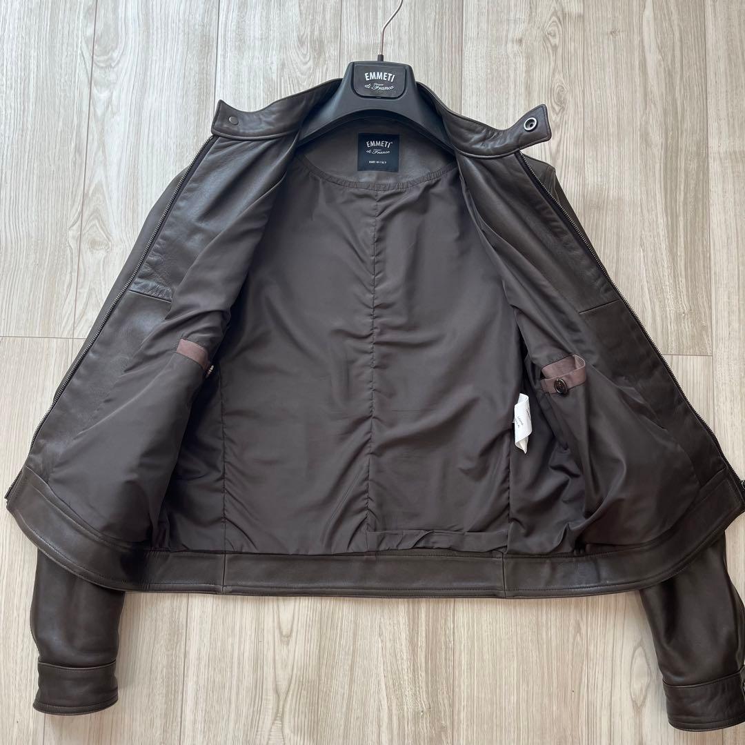 美品 EMMETTI レザーライダース ダークブラウン サイズ46