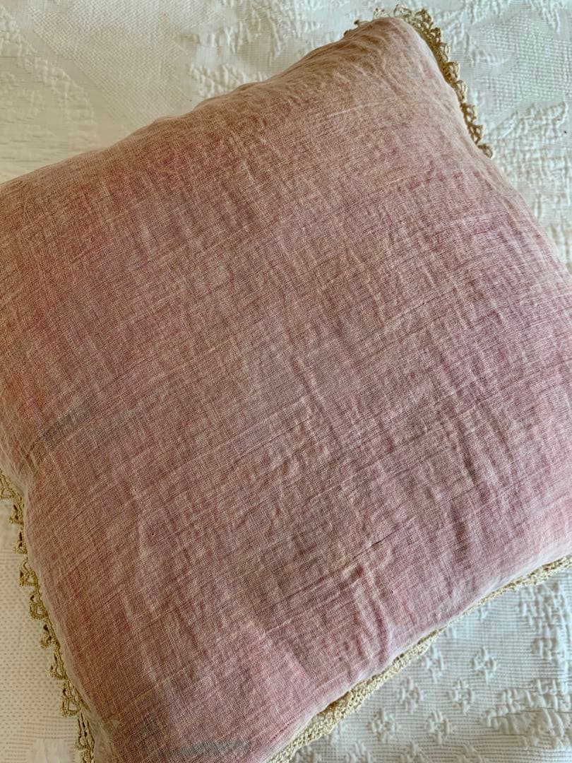 フランスアンティークコットンカバーxシルククッションロココリボン