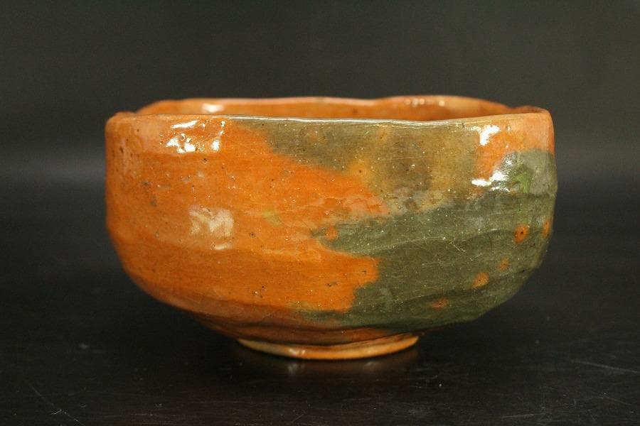 茶道具 良山造 赤楽 四方茶碗 七十乃内 共箱(A512)