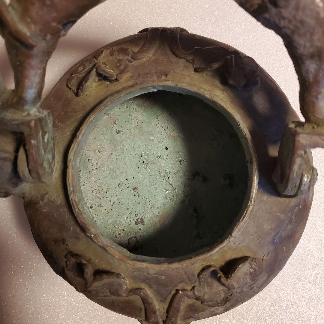 中国古玩 古銅製 双龍頭 香炉 希少品