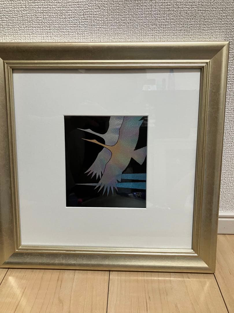 輪島　加治武　伝統技術　　沈金 加治武 輪島塗沈金「双鶴飛翔図」画寸 33cm×24.5cm 4号