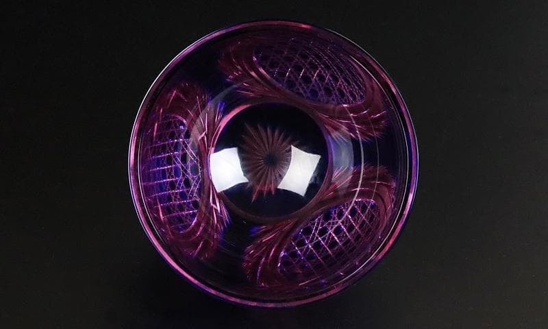 未使用】黒木国昭 秀逸作 二色被せガラスランプ 銘「綾切子」共箱