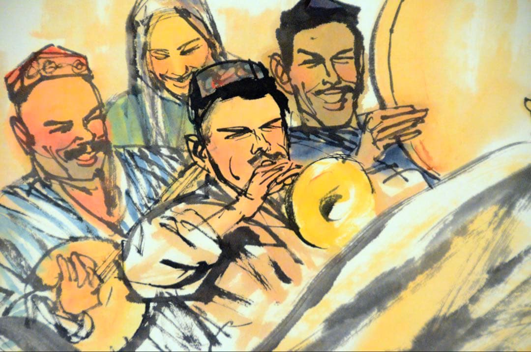 ウイグルの娘の舞 中国画（水墨画）、人物、少数民族の娘