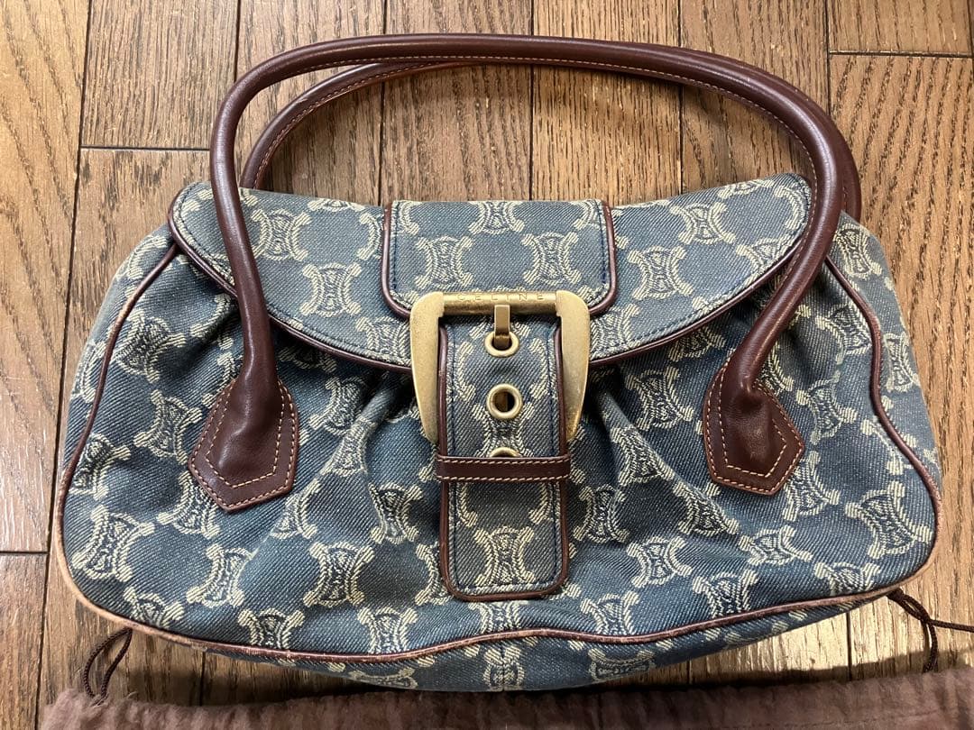 稀少 ヴィンテージ CELINEパリマカダムデニムハンドバッグ キャンバスレザー