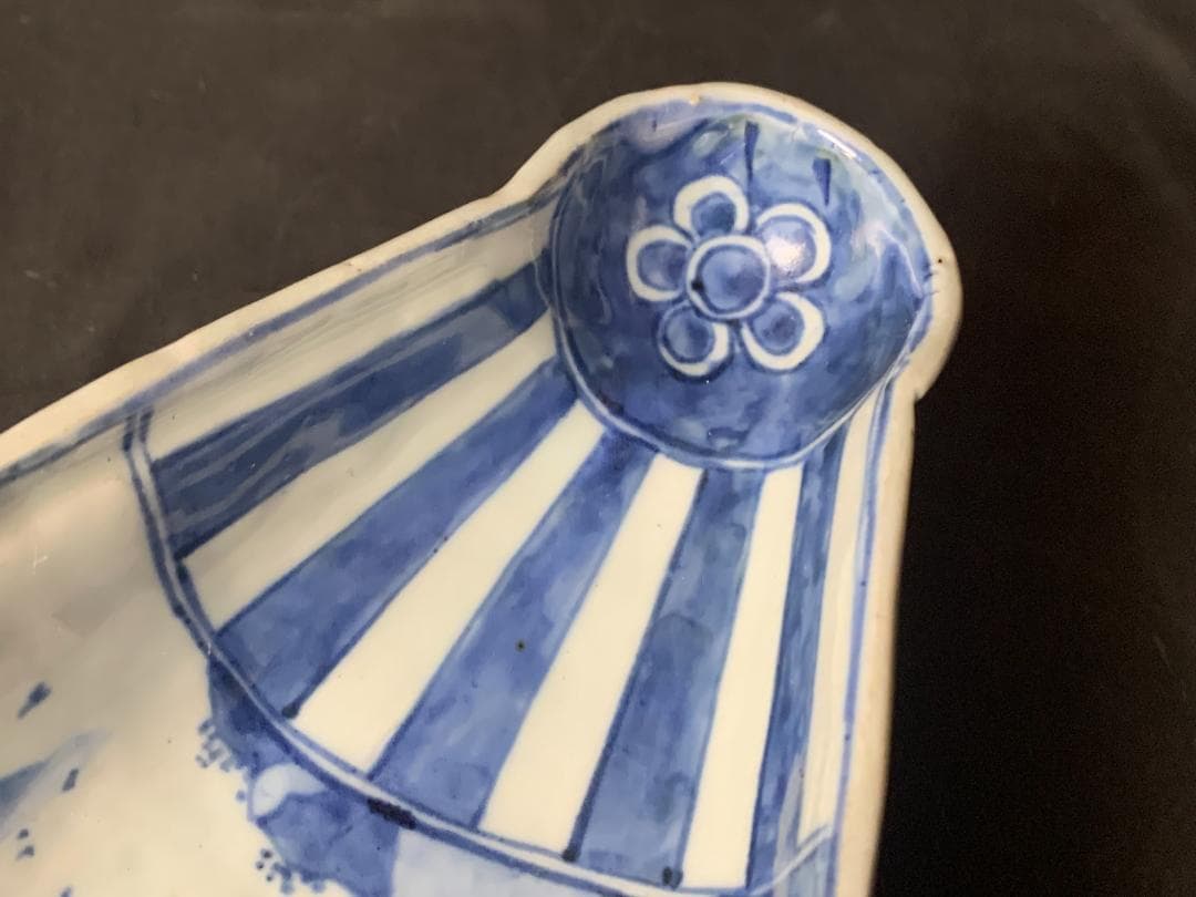 明代 古染付 青花 山水図 半開扇皿 扇鉢 中国古玩 唐物 878 - メルカリ