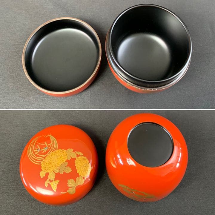 018D82 送料無料 朱塗 花丸蒔絵 中棗 棗 茶道具 茶室