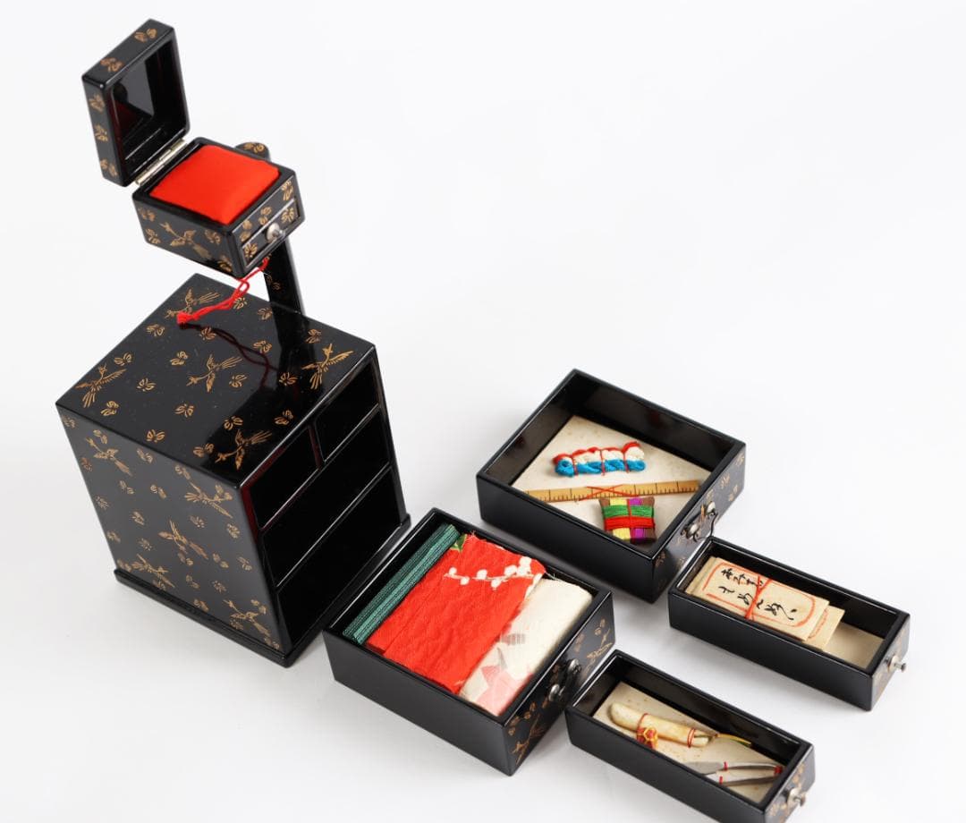 雛道具 京人形 田中彌 蝶鳥蒔絵 鏡台 針箱 京都 田中弥 共箱