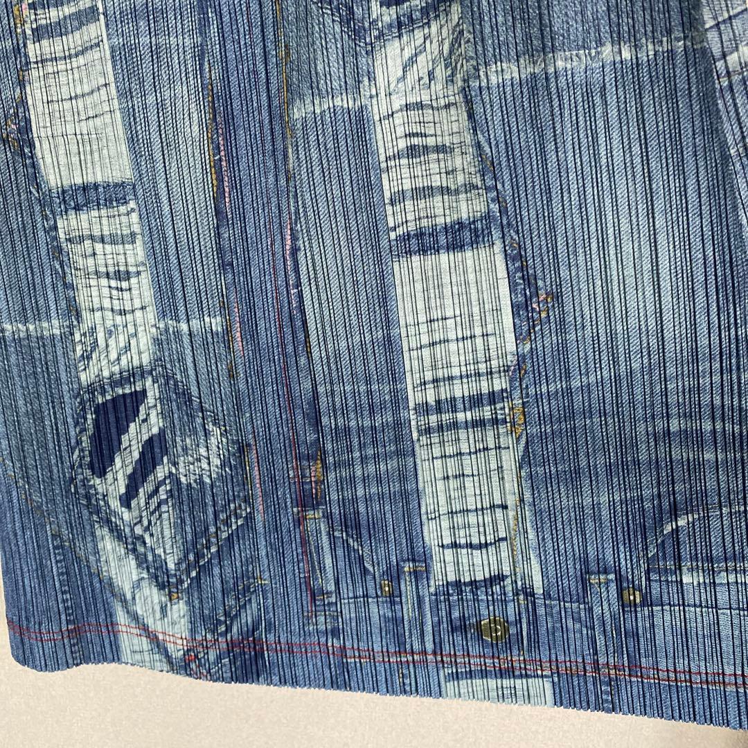 プリーツプリーズイッセイミヤケ　厚地デニム柄スカート 稀少！！！