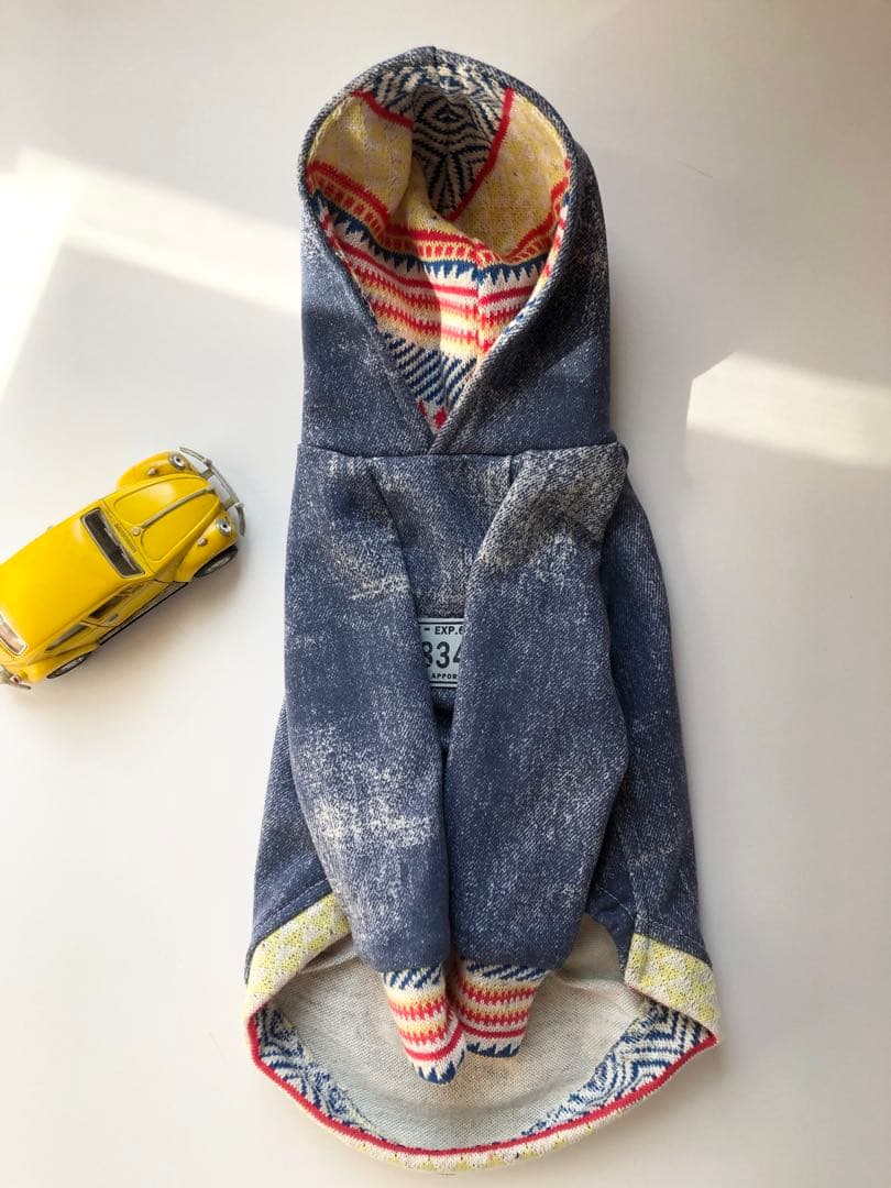 ウォッシュデニムパーカー イタグレ服 ハンドメイド