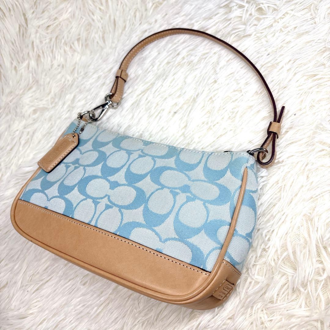 美品✨希少カラー COACH アクセサリーポーチ シグニチャー 水色 y2k