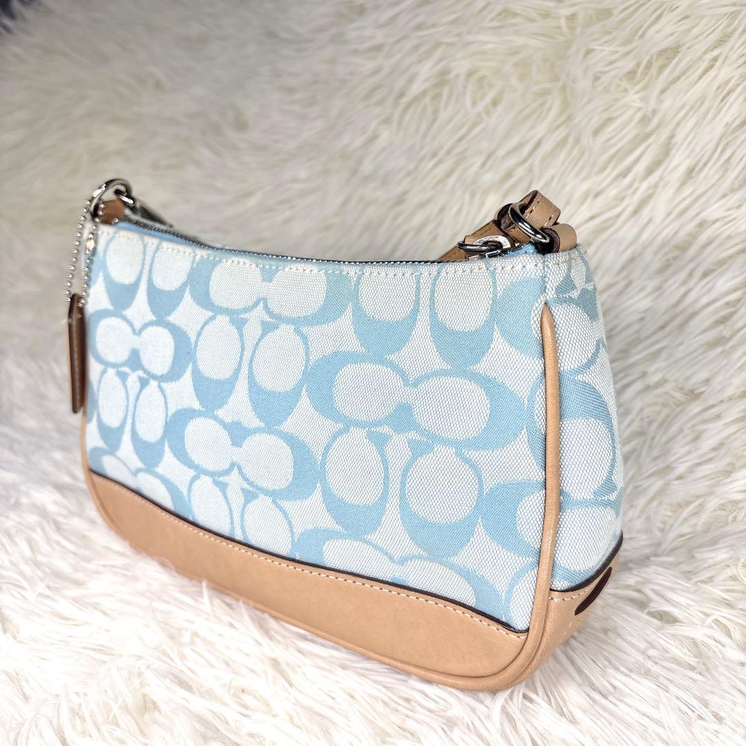 美品✨希少カラー COACH アクセサリーポーチ シグニチャー 水色 y2k