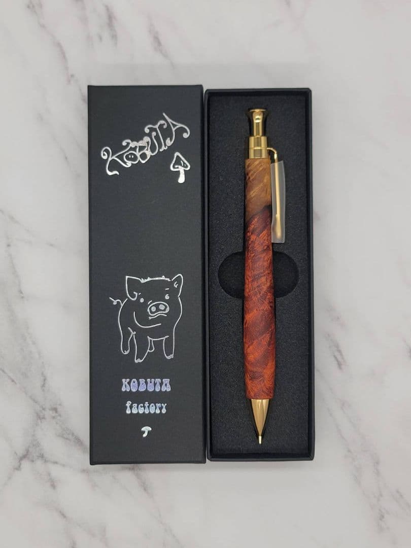 新品　こぶた工房　極上花梨瘤　紅白　シャープペンシル0.5　ゴールド金具