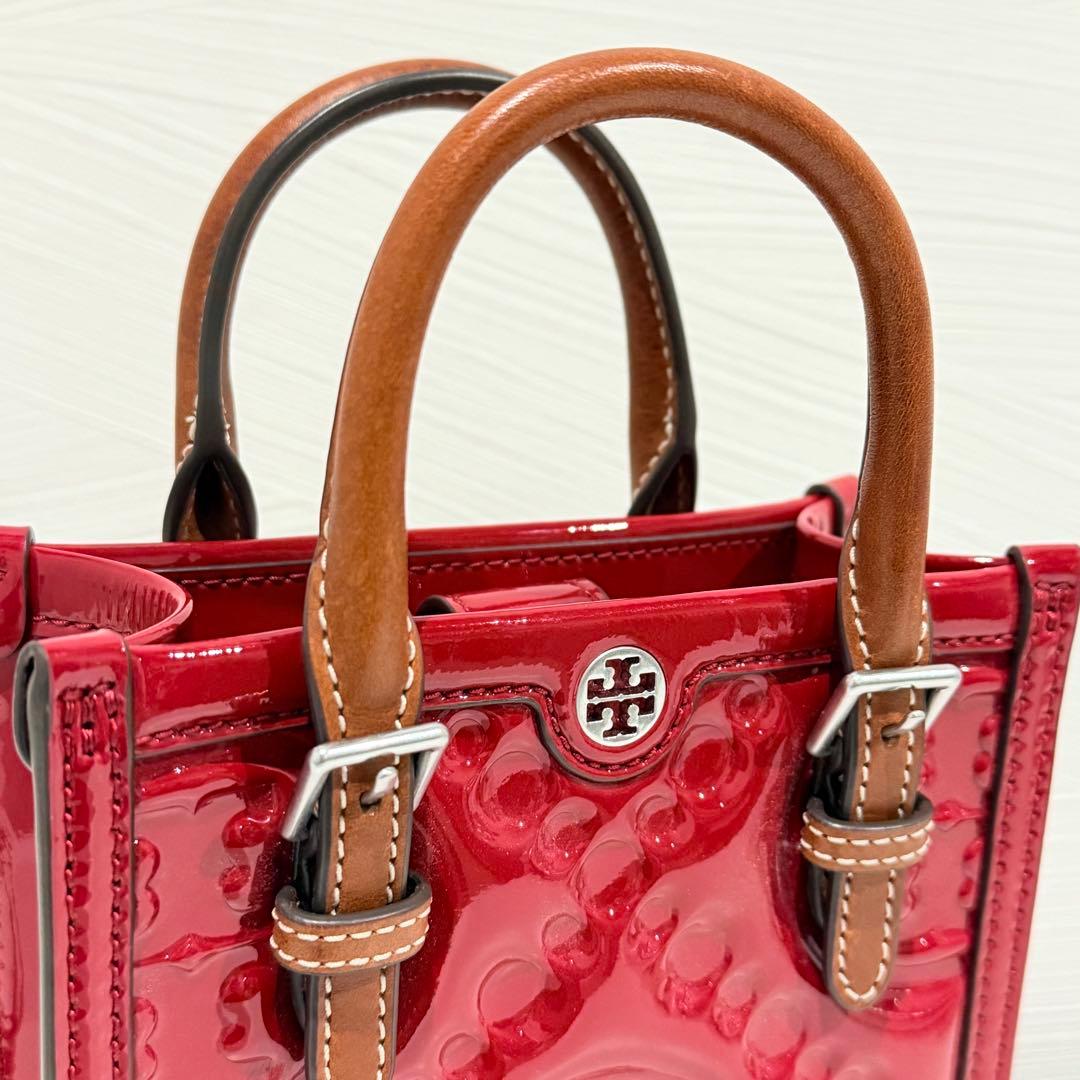 極美品 トリーバーチ レザー ミニトート バッグ 2way レッド系