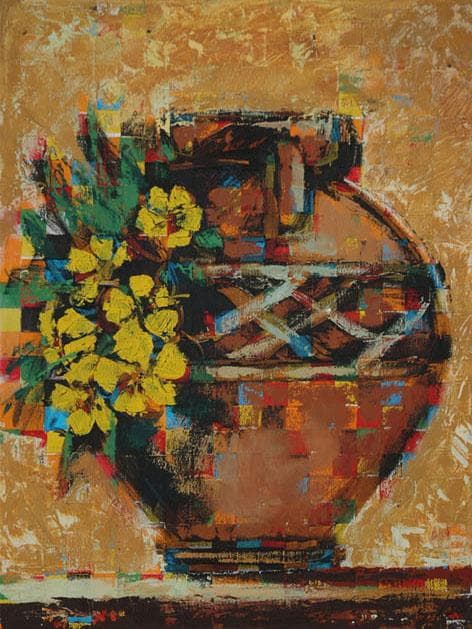 油絵 菅家令子 絵 絵画インテリア額付(黒) uF6-063904 静物 壺 花