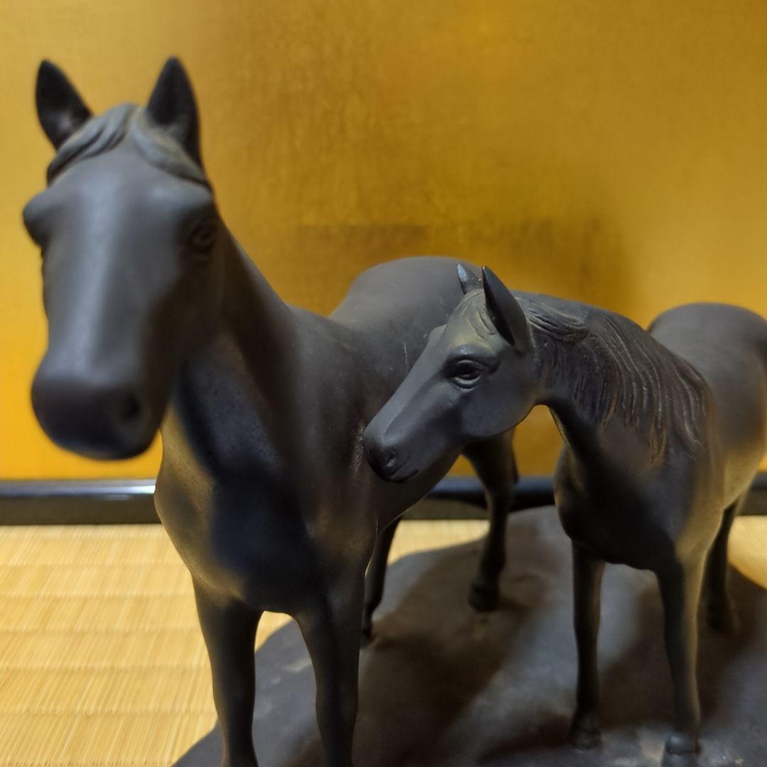 高岡銅器鋳銅製、黒い馬の2頭