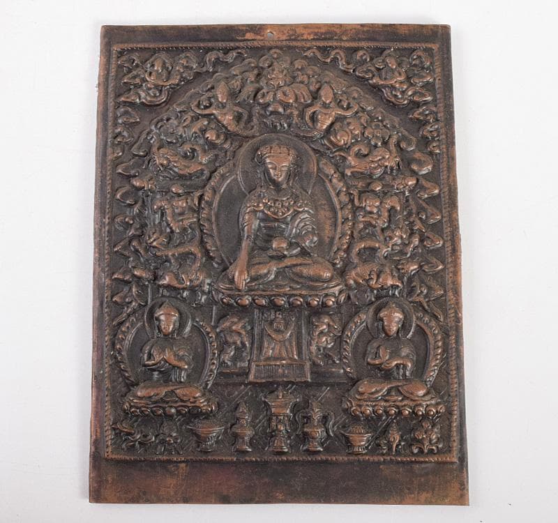 仏教美術　古銅　掛け仏　銅板レリーフ　額装　V　R4916