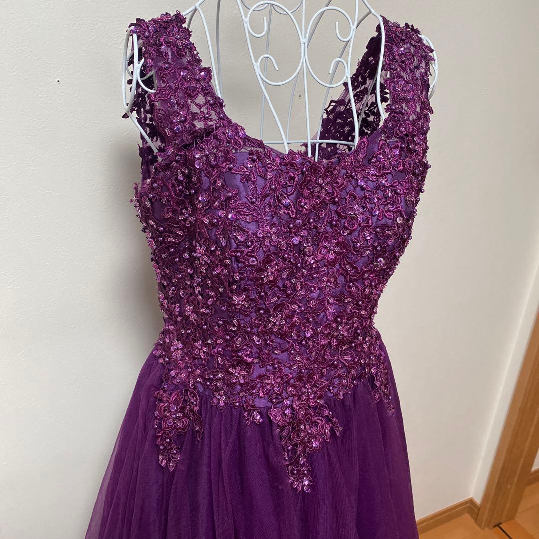 週末お値下げ！パープル ビーズ刺繍 ロングドレス