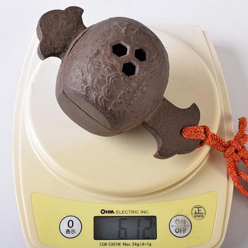 時代金工　古鉄　山水刻　小槌　香炉　共箱　V　R8204