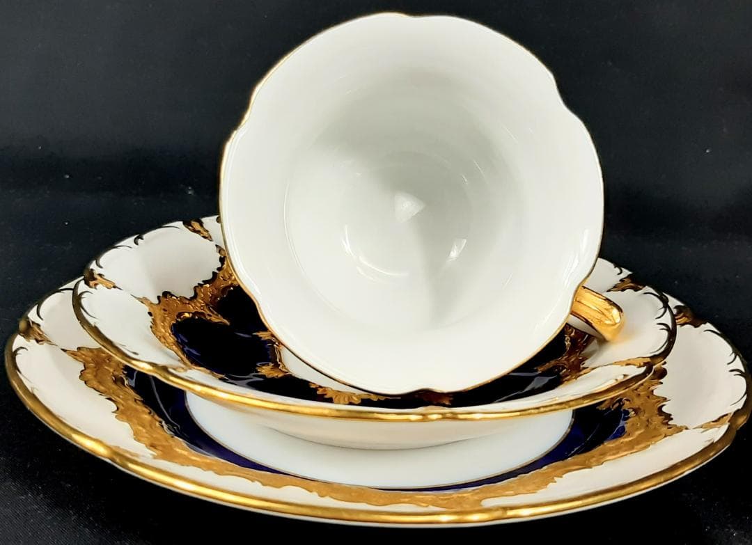24金マイセングランツゴールドBフォーム紺カップ＆ソーサ＆プレート美品1級品 ヘ