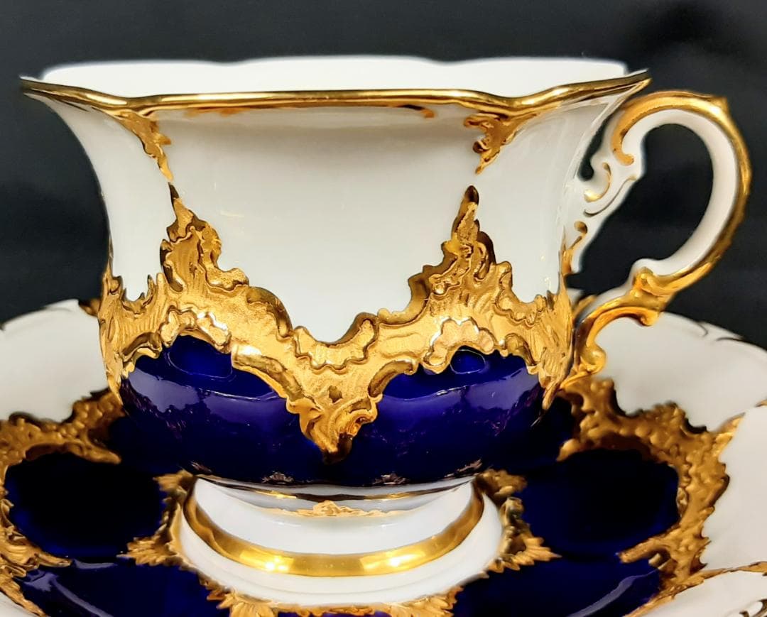 24金マイセングランツゴールドBフォーム紺カップ＆ソーサ＆プレート美品1級品 ヘ