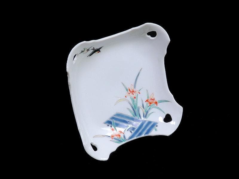 大聖寺伊万里 柿右衛門写 鳥に燕子花の図 四方皿 C669AS-BQh