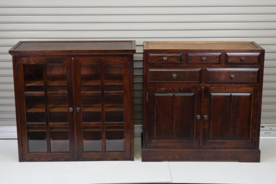 北海道民芸家具 アンティーク 木製 キャビネット 食器棚 飾り棚 HM160K