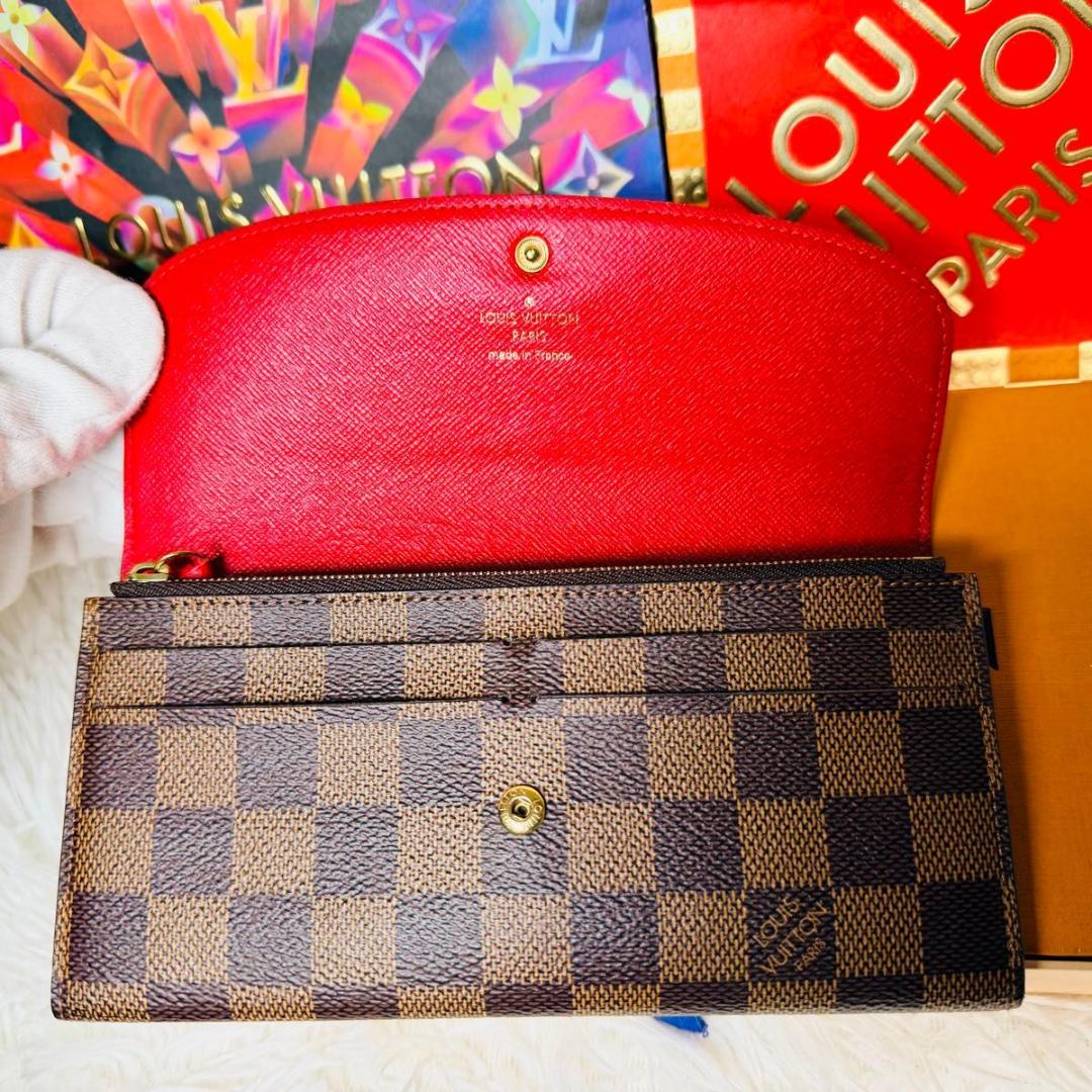 【セール中！】ルイヴィトン ダミエ ポルトフォイユエミリー ルージュ 長財布 赤