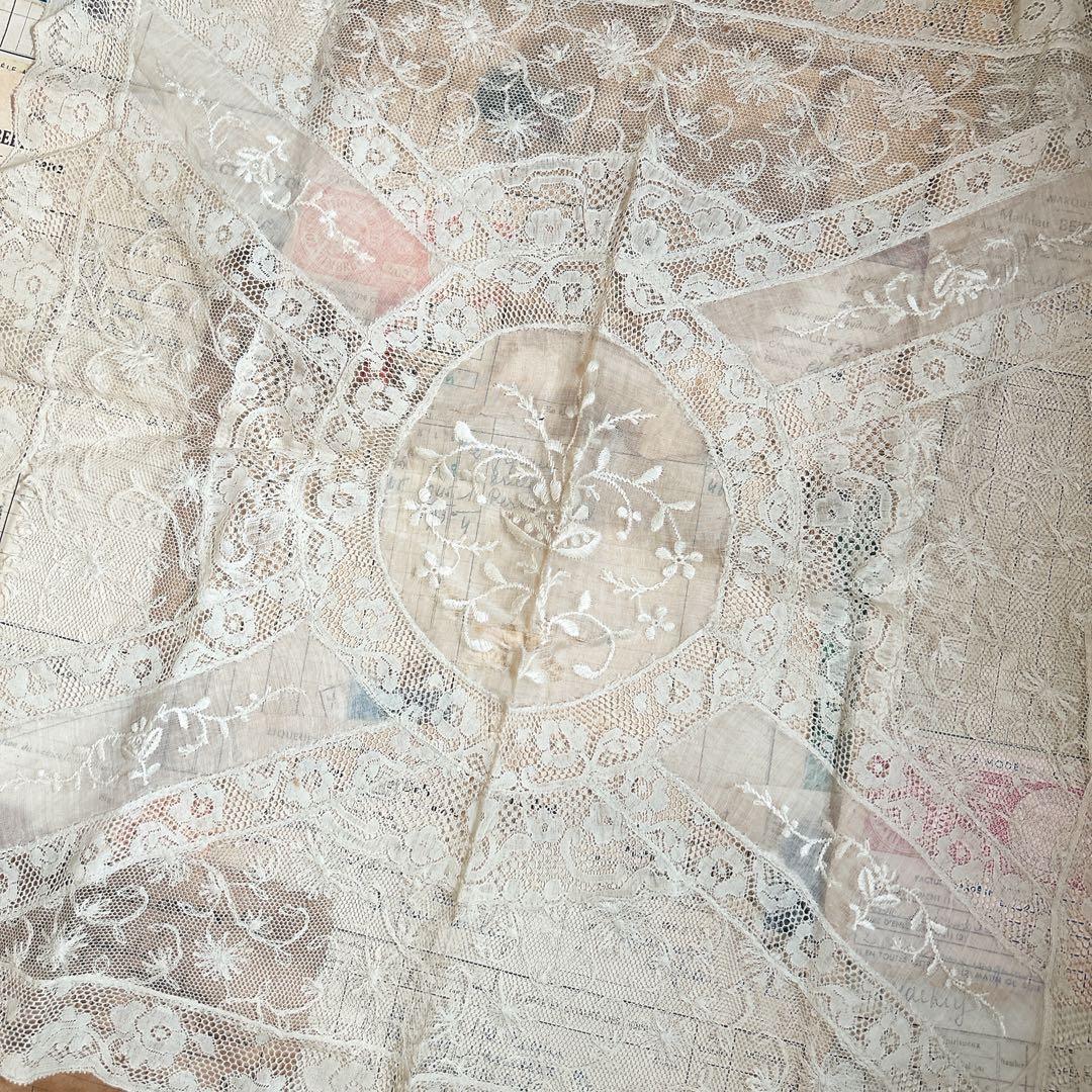 フランス アンティーク ノルマンディー レース ドイリー 正方形 E2481
