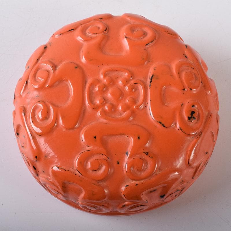 茶道具　鎌倉彫　内金塗　剔紅　堆朱　屈輪香合　在銘　共布　共箱　V　R8209