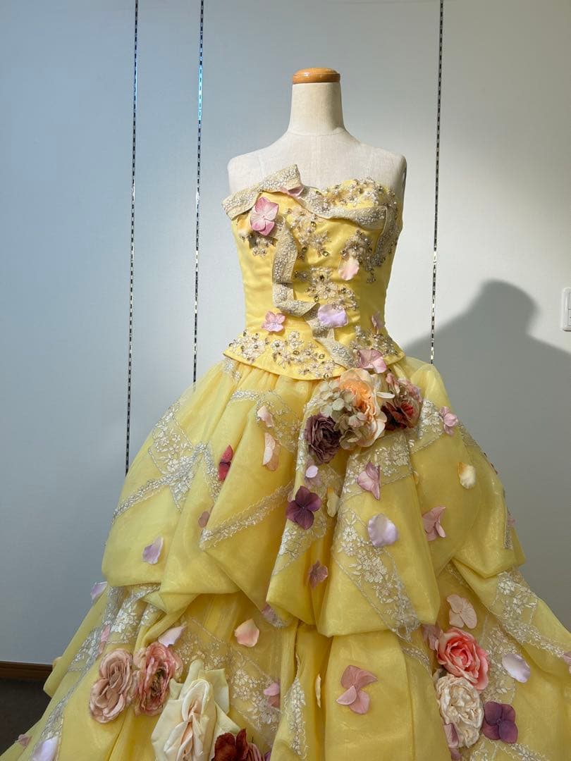 イエローフラワー装飾カラードレス 9-13T