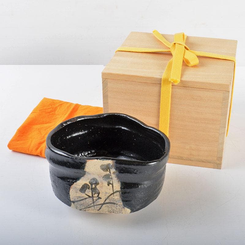 人間国宝 荒川豊蔵作 黒織部 沓形茶碗 共箱 M R4339 購入 茶道具 人間