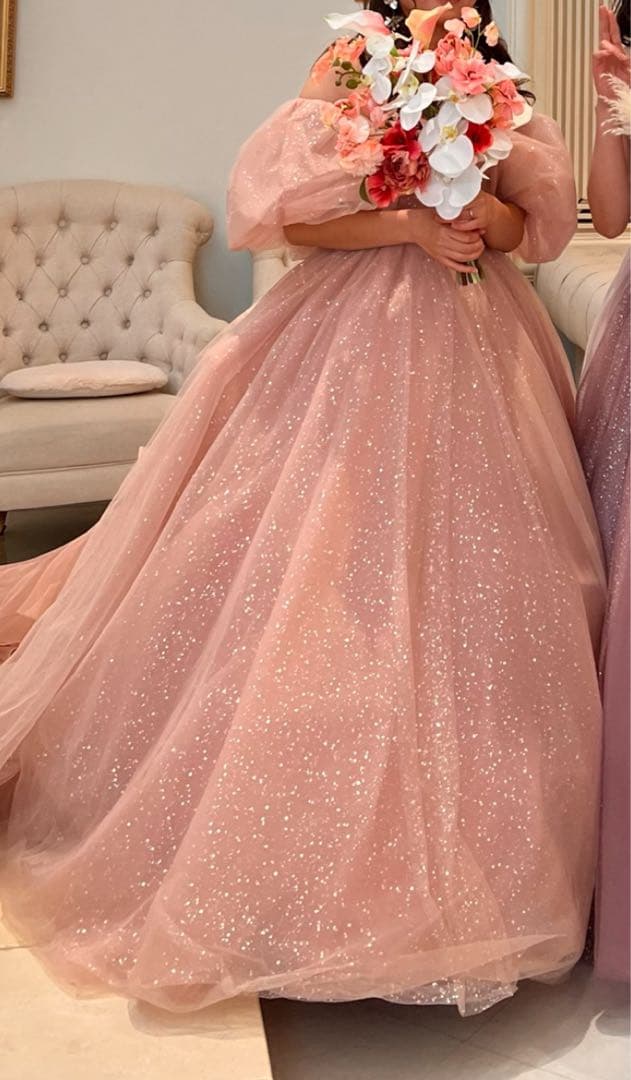 ウエディングカラードレス　6点セットプリンセスライン ピンク パニエ付き値下中！